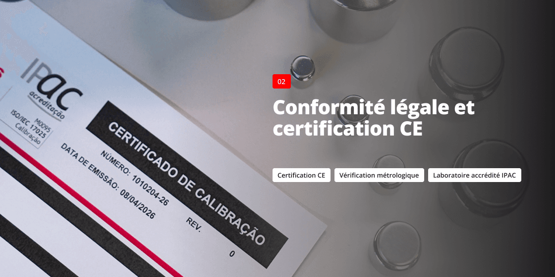 Certificat d'étalonnage d'une balance industrielle délivré par un laboratoire accrédité IPAC, avec certification CE et vérification métrologique