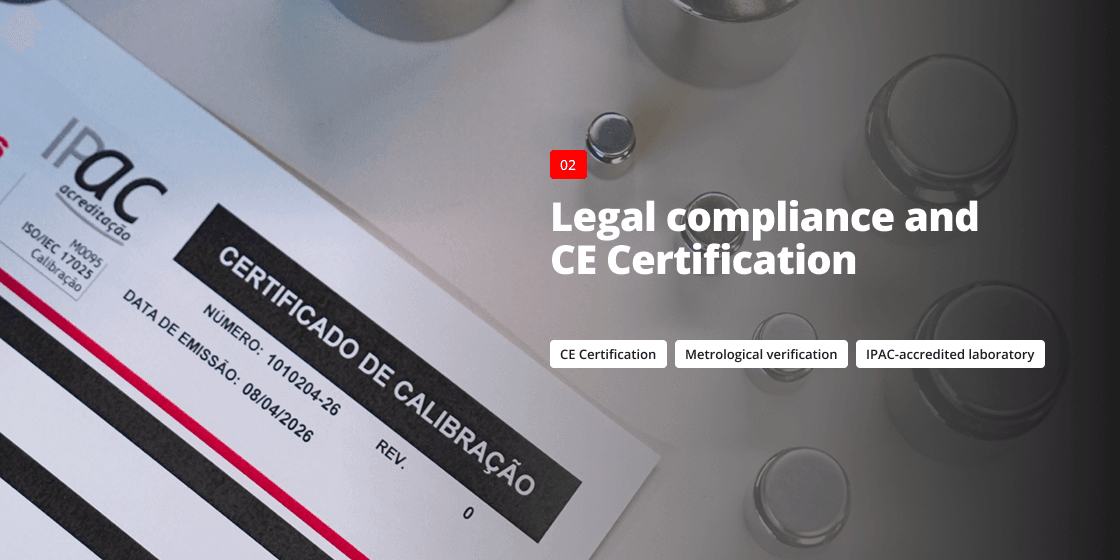 Calibration certificate for an industrial scale issued by an IPAC-accredited laboratory, with CE certification and metrological verification