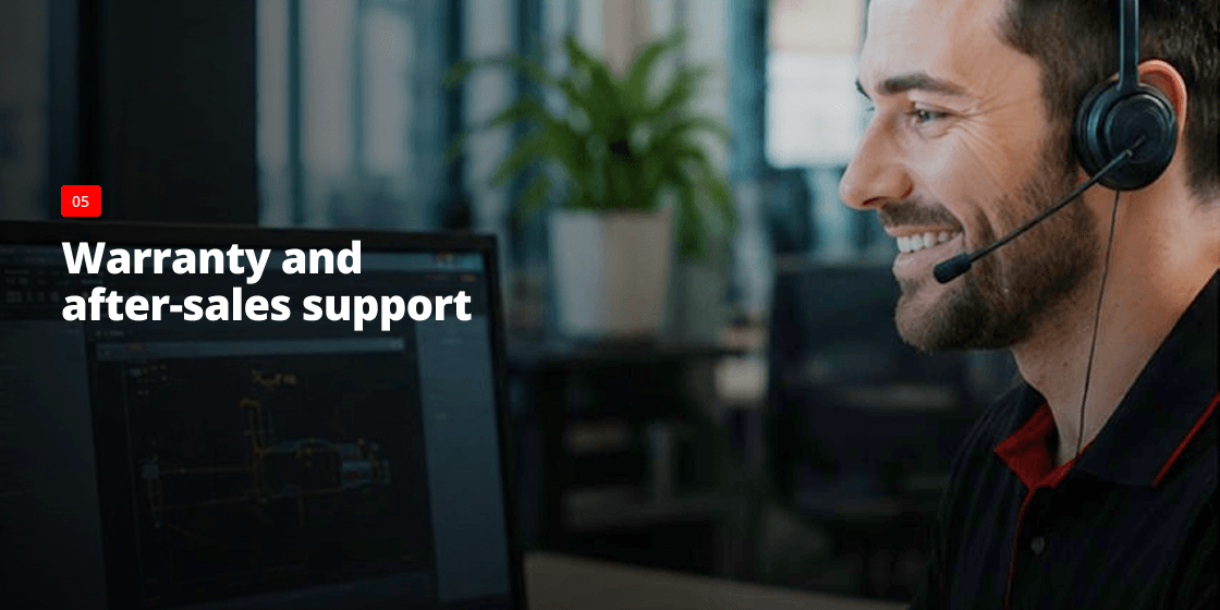 After-sales support technician wearing a headset providing technical assistance to industrial scale customers